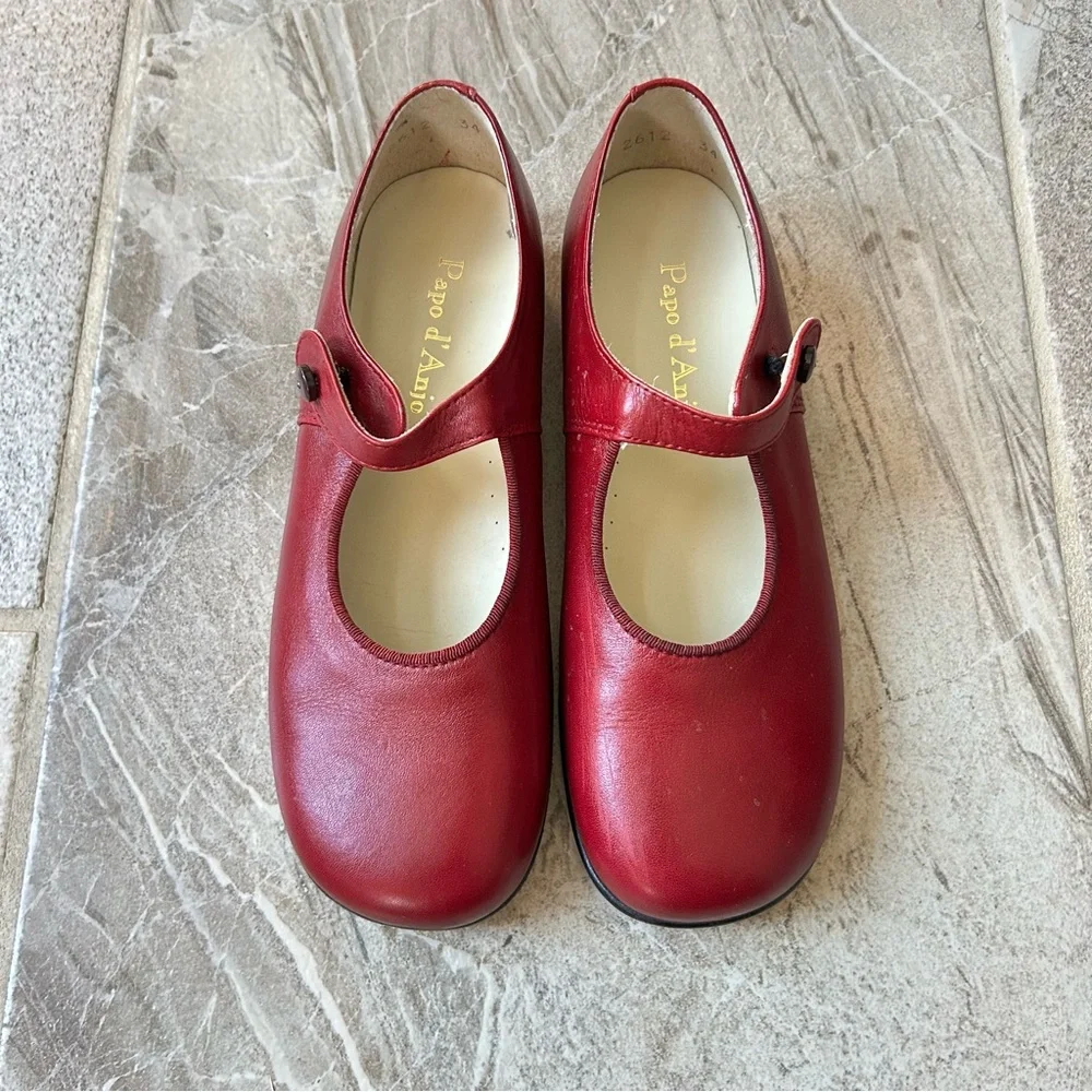 Papo d’Anjo Classic Burgundy Red Girls’ Leather Mary Jane, Size 34 EU, 3 US